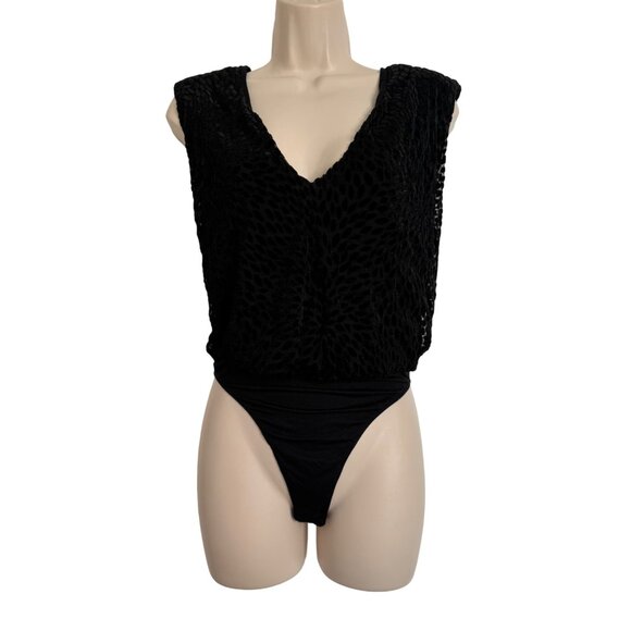 Ramy Brook Regina Velvet Burnout Bodysuit Size XS Black NWT $278 Sleeveless - Picture 2 of 14